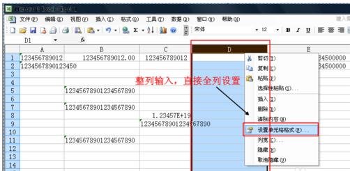 在excel中输入输入身份证号、银行卡号的方法